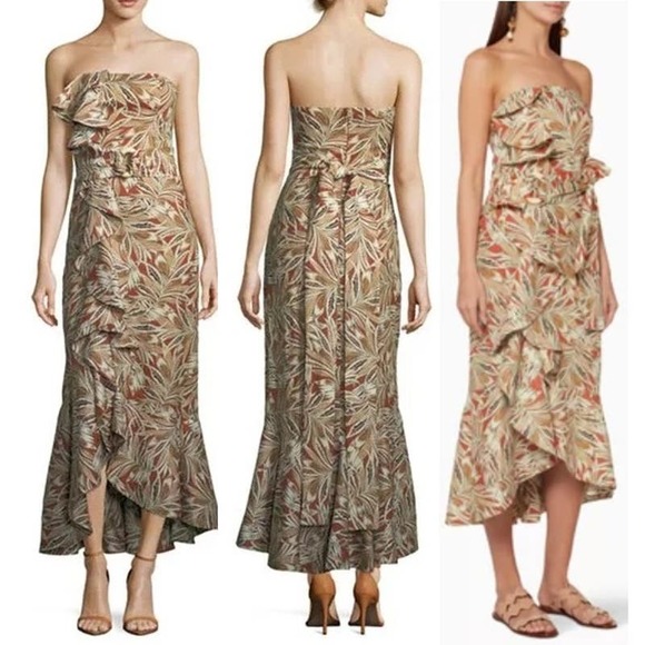 Alexis Strapless Ruffle Printed Faina Midi Dress Multicolor Women's medium - Picture 1 of 9